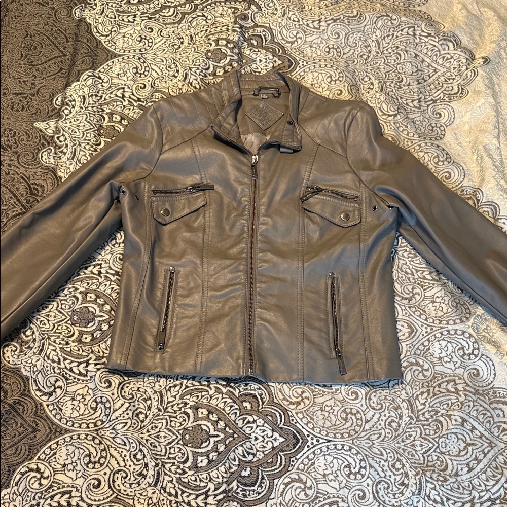 Jou Jou Women's Gray Faux Leather Jacket